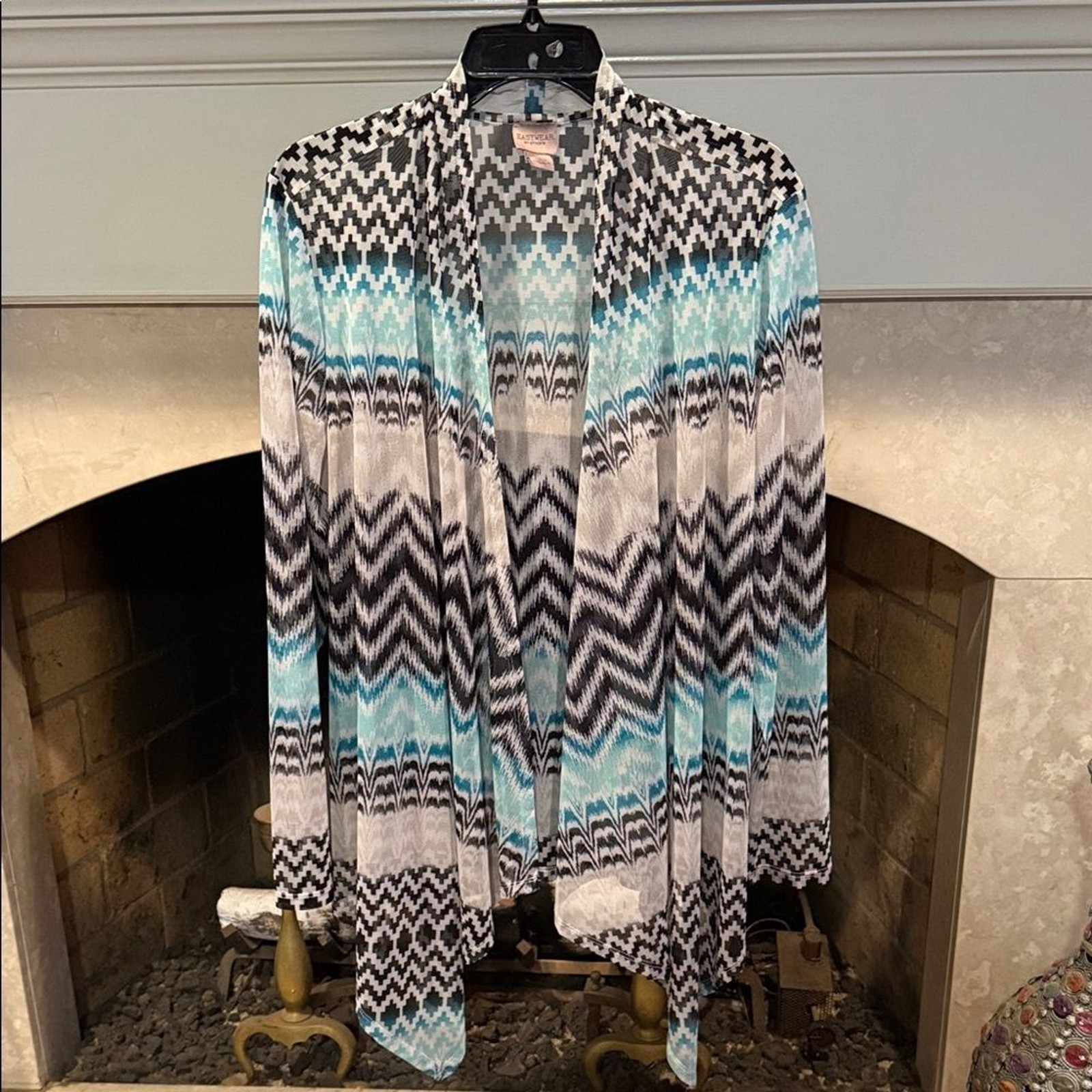 Chico's Blue Geometric Pattern Sheer Lightweight … - image 1