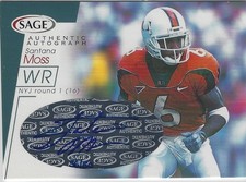 SANTANA MOSS MIAMI HURRICANES CANES 2001 SAGE CERT AUTOGRAPH AUTO CARD #36/50