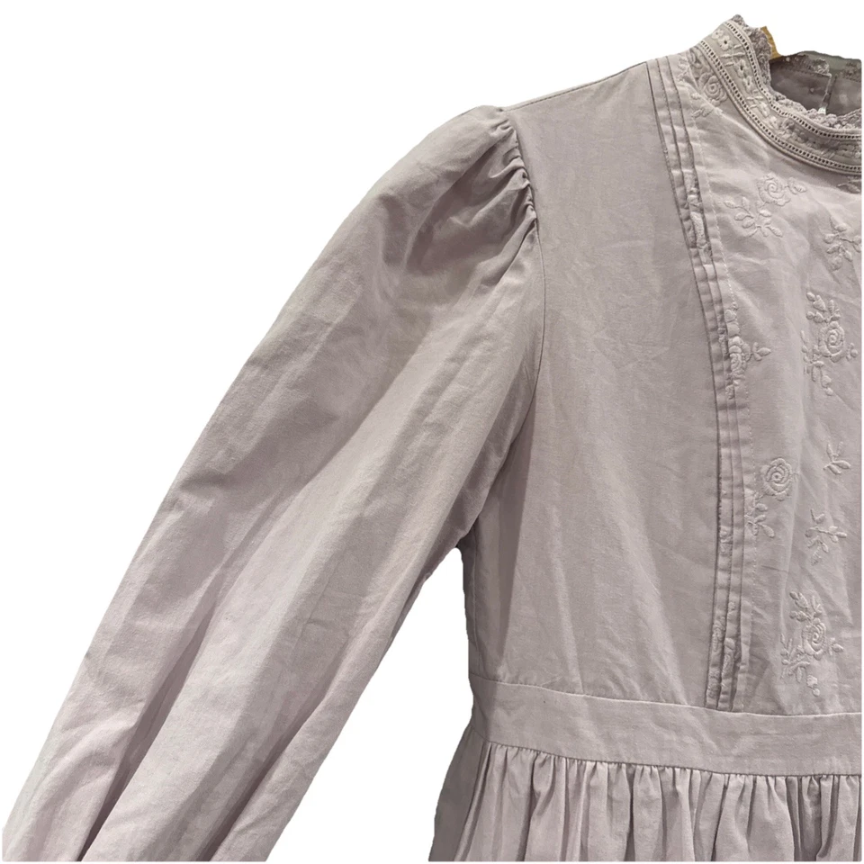 Simple Retro Dress Cottage Prairie Embroidered Lilac Lace Vintage Inspired Sz S - Image 4 of 4