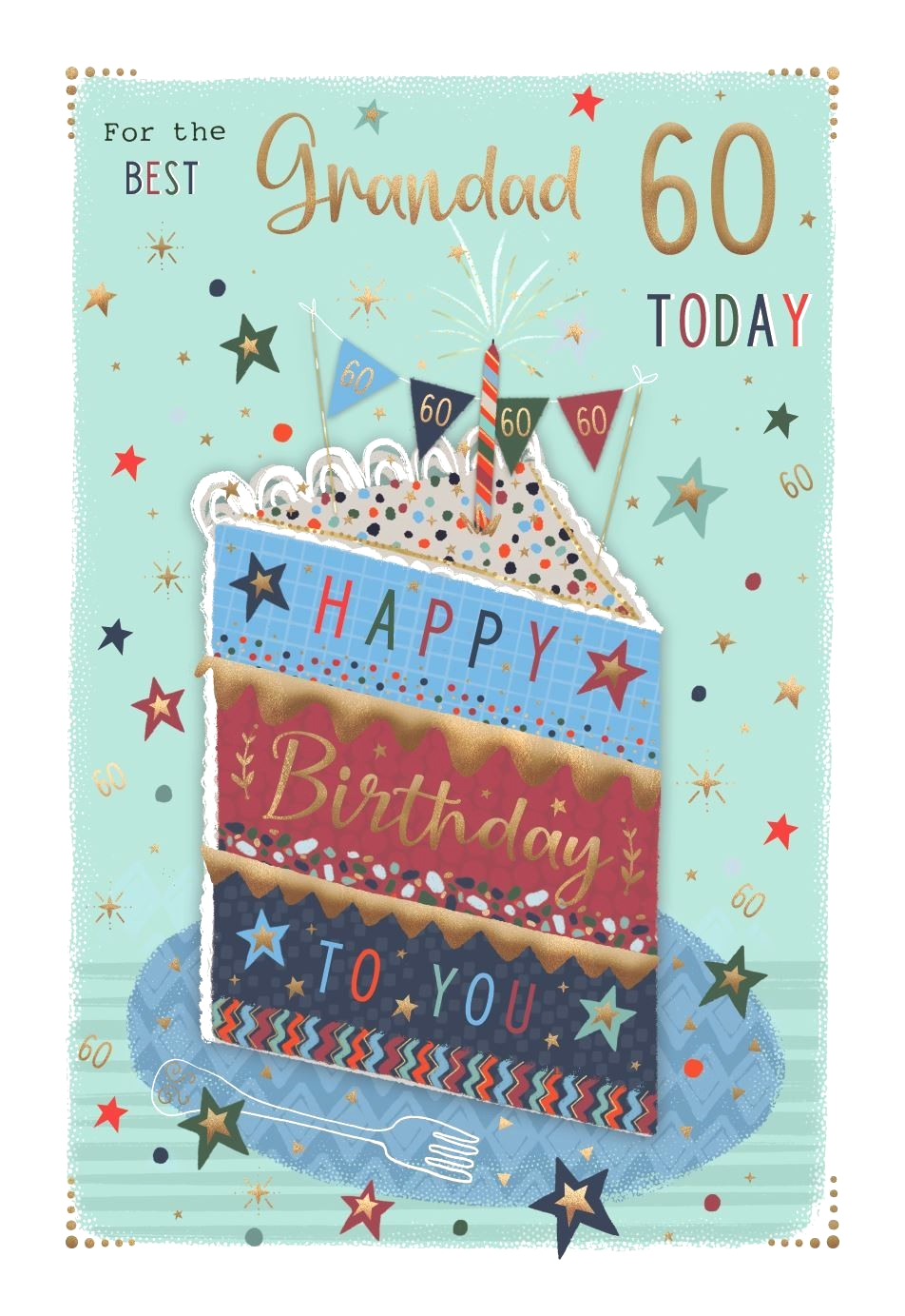 Birthday Card GRANDAD 60th 60. 9"" Card *Gold foiling, and paper pages inside*