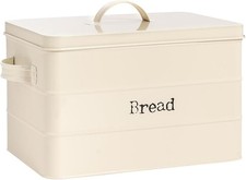 Harbour Housewares Vintage Bread Bin with Airtight Lid - Cream - Steel Industria