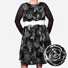 City Chic Black White Floral Fit & Flare Tule Dress 0X L Wedding Guest Pinup