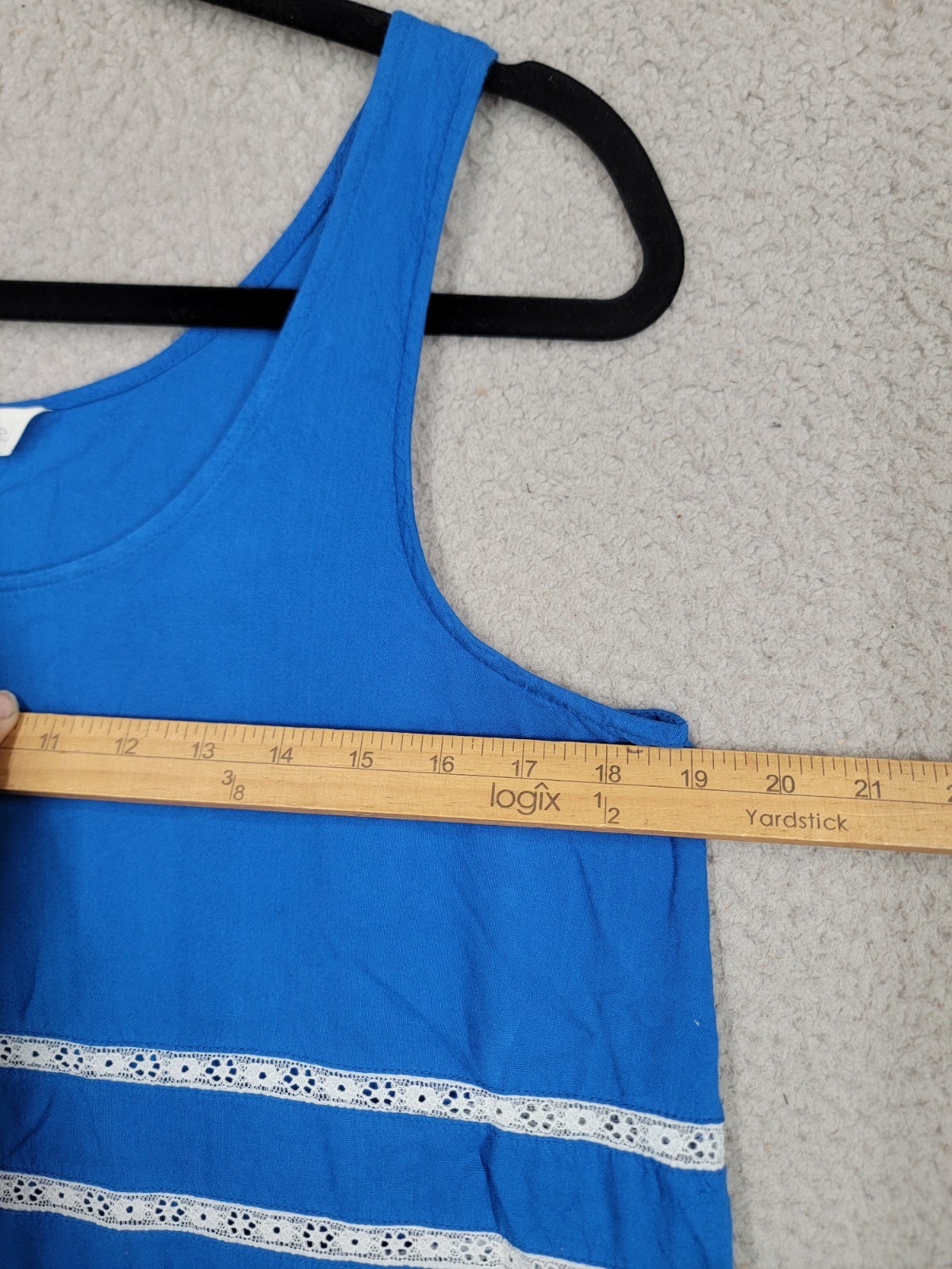 Blue Chevron Sundress Medium Ruffled Tiered Knee Length Boho Maxi Resort 