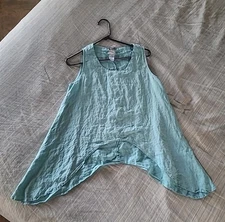 Match Point Tunic Top Small LINEN Cowl Neck Lagenlook Nautical Beach High Low