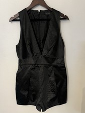 Topshop Black Croc Textured Romper Deep V Edgy Whimsigoth Minimalist Small