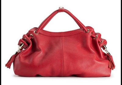 Ameri Leather Musette Red Leather Handbag with tassels