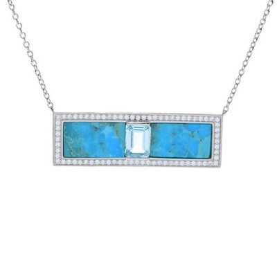 Elementar Edelsteine platiniert Auswahl 15x8,5mm Türkis Inlay & Edelstein Stab Hals