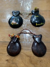 Vintage Sevilla Seville Wooden Black Hand Painted Castanets  Unknown set