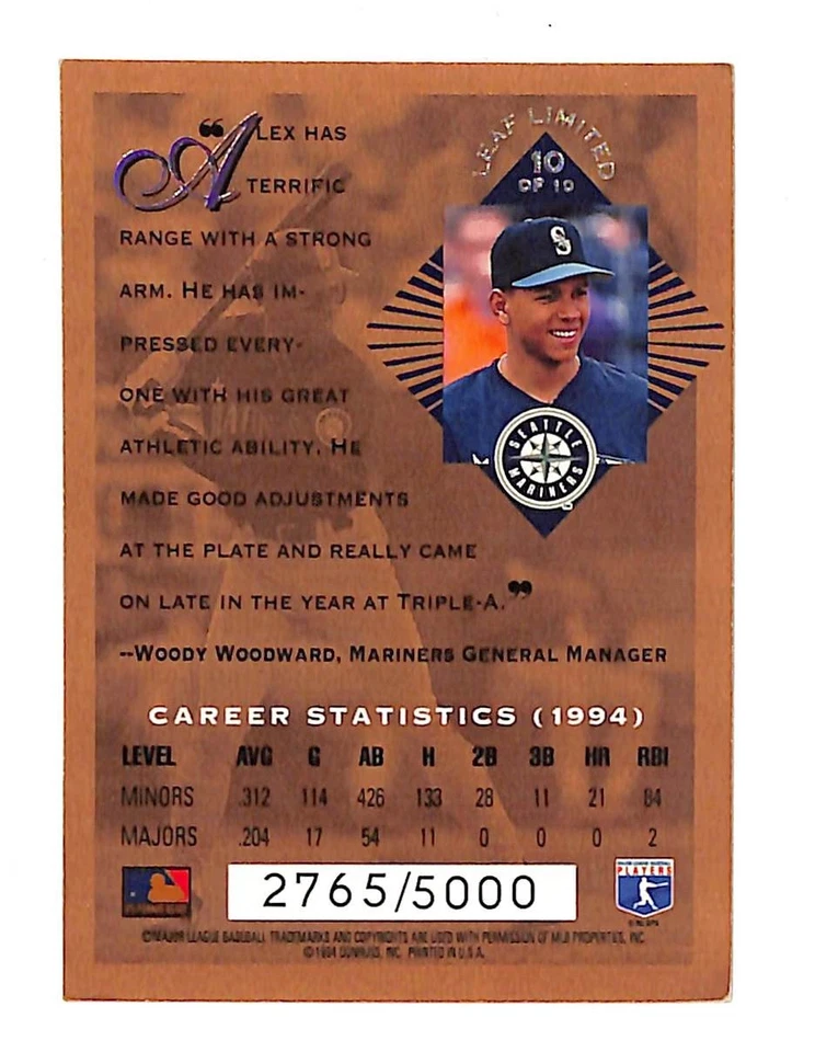 Alex Rodrigeuz 1994 Leaf Limited Rookie Phenoms Gold Card /5000 RC - Image 2 of 2