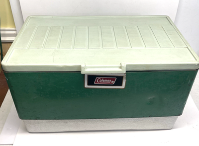 Vintage Coleman Green Metal Low Boy Cooler with Natural Patina
