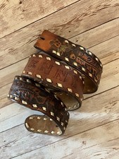 Vintage Leather Belt Tooled Brown Western Belt Size 36 Name Kenny