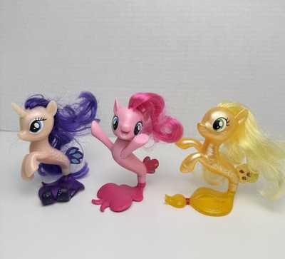 My Little Pony SEA PONY Mermaid Lot of 3 Applejack, Rarity & Pinkie Pie 2016 MLP