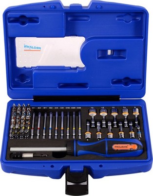 Projahn Bit Box 60-tlg, 1/4'' COLOR Bit Satz Universal + Ratschen-Schraubendreher