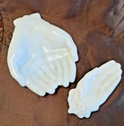 Vintage Avon Milk Glass Hands Dish Set Cupped & Single Trinket Tray White Mexico