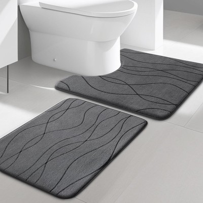 YIHOUSE Memory Foam Grey Bathroom Rug Sets 2 Piece, Ultra Absorbent Bath Mat ...