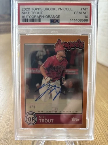 2020 Topps Brooklyn Collection Mike Trout Auto Orange /8. PSA 10! Pop 1 New Slab
