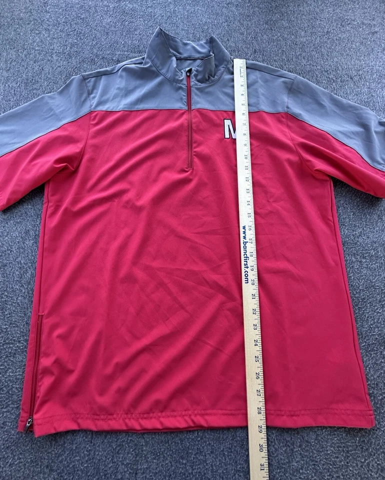Pullover Mizuno Performance Hombre Grande Rojo Gris M Logo 1/4 Cremallera Manga Corta Foto 3 de 4