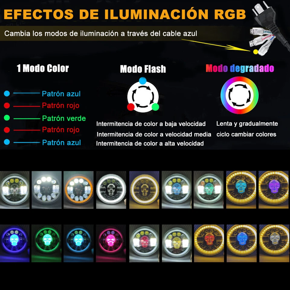 一对 7 英寸圆形 RGB 骷髅 LED 车头灯光环 DRL 适用于福特型号 A 1930 1931 — 第 3/4 张图片