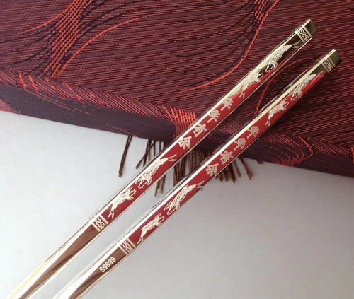 Chinese Authentic Sterling Silver S9999 70g Chopsticks Solid Chopsticks 年年有余(鱼) - Picture 6 of 6