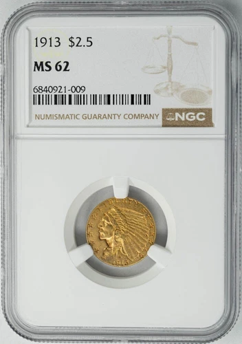 1913 $2 1/2 Gold Indian $2.5 MS62 NGC 949767-10