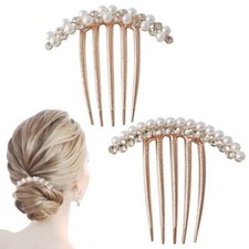 2Pcs Pearl Hair Side Combs Clip Crystal Rhinestone Accessories for Women Girls