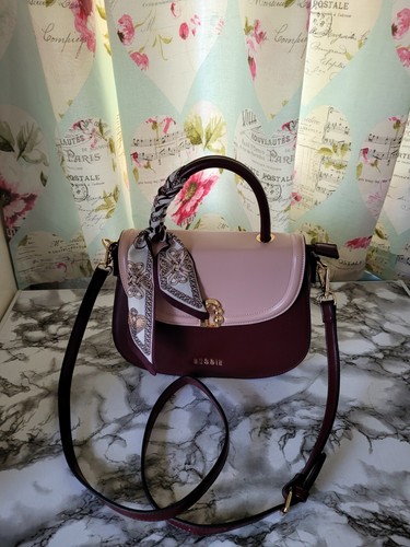 Bessie London Pink And Burgundy Cross Body Bag With Gold Hardware New .
