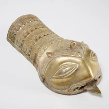 Antique 18th C Indian Brass Filigree Beast Snake Pata Sword Handle Gauntlet 9.5"