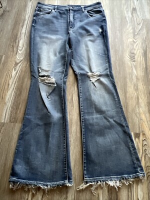Bridge by Gly Jeans Womens 34 Blue High Rise Flare Stretch Distressed Denim