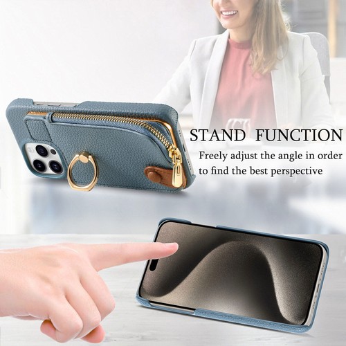 For iPhone 16 15 14 13 12 11 Plus Pro Max Flip Zipper Card Wallet Case With Ring - Picture 40 of 91