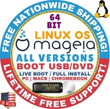 MAGEIA 9, 8 LINUX OS 64-BIT LIVE/FULL, BOOT USB/DVD, XFCE PLASMA GNOME DESKTOP