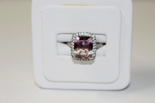 Anillo Anahi Ametrino y Circón Blanco Natural Halo Talla 7 Plat/925 SS 6.15cts - Imagen 2 de 7