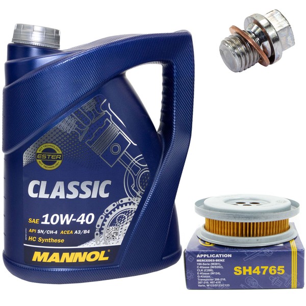 MotoröL Set 10W-40 5 Liter + ÖLfilter SH 4765 + Schraube FüR Mercedes 190 124 T1-image