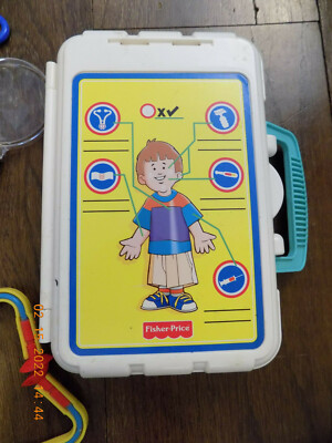 Vtg Fisher Price Doctor Nurse Medical Toy Kit White Plastic Case
