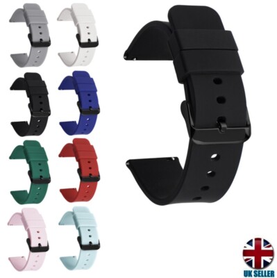 BLACK BUCKLE SOFT SILICONE RUBBER WATCH SMART BAND STRAP QUICK RELEASE UK