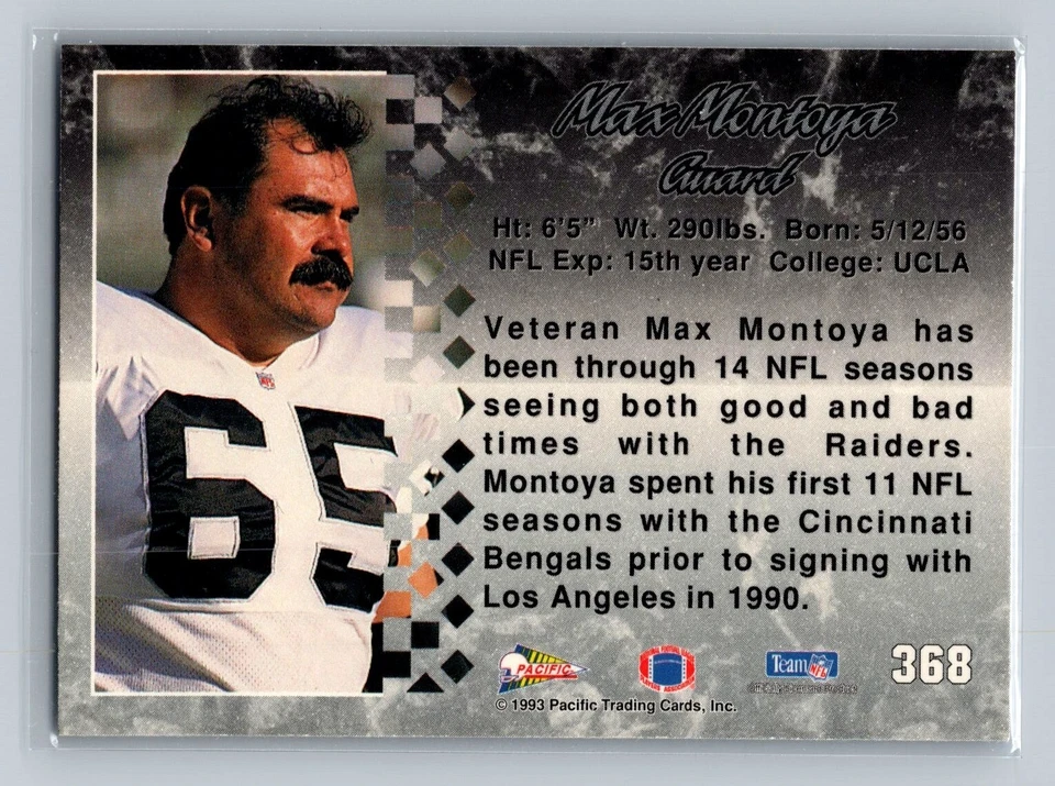 Max Montoya, 1993 Pacific #368 Los Angeles Raiders - Image 2 of 2