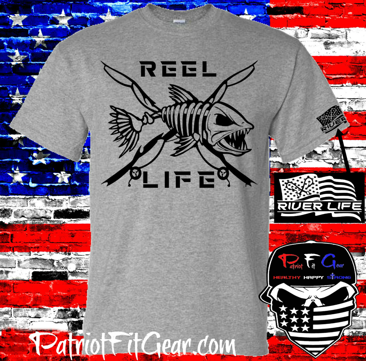 t shirt,Reel LIfe,Fear No Fish,Fishing,River Life,Fishing,Skull,Angler,Fish  On