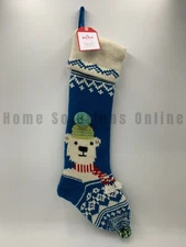 Pottery Barn Kids Merry & Bright Polar Bear Christmas Stocking 27" Blue #H687B