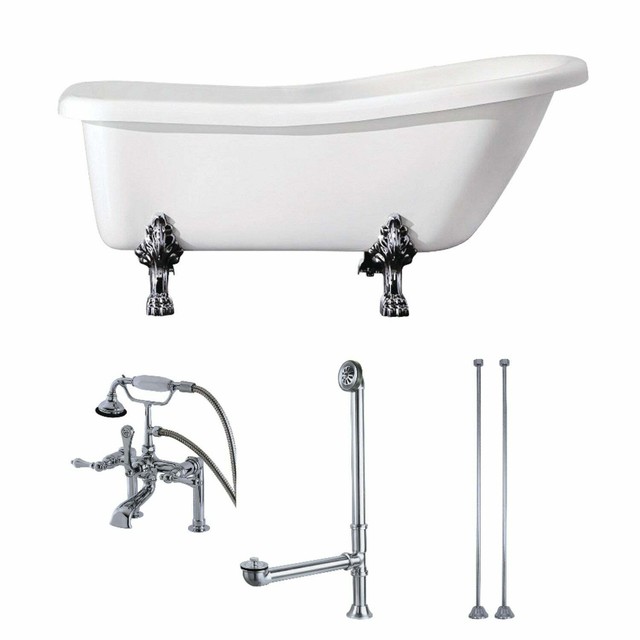 Hibana 69 Acrylic Clawfoot Tub With Faucet Handheld Shower For