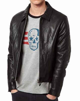 Men's Genuine Lambskin Leather Bomber Biker Classic Motorcycle Jacket Vintage 