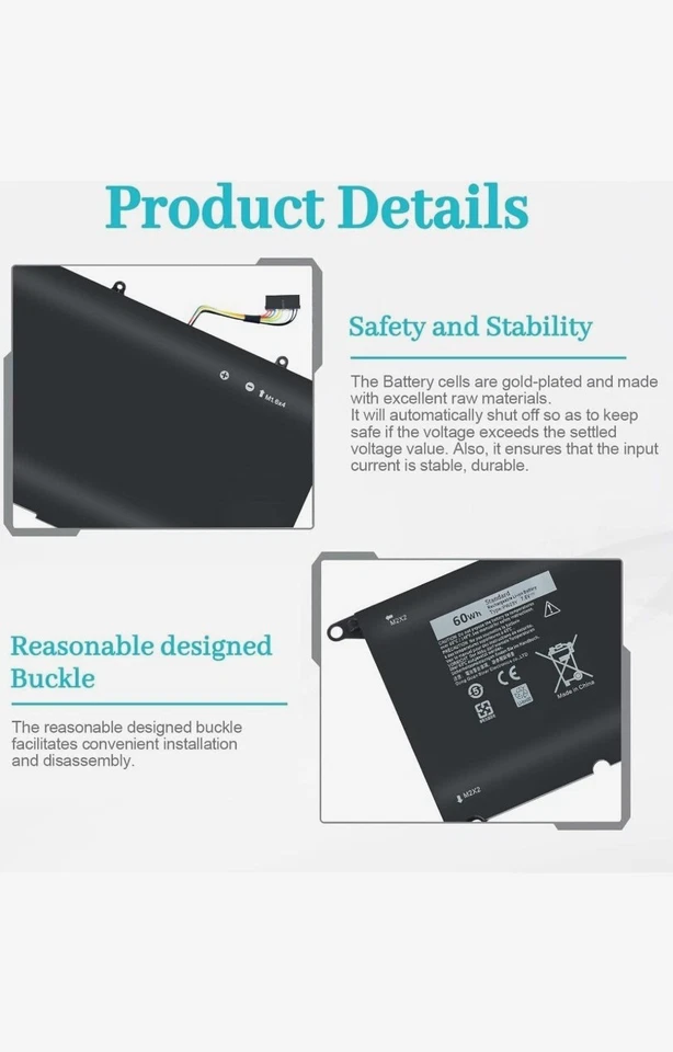 Bateria de notebook Pw23Y 60Wh compatível com Dell Xps 13 9360 Series Rnp72 13-936 - Imagem 4 de 4