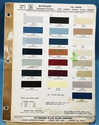 1967 Dodge Charger Coronet Polara Monaco Dart Paint Chips, Ditzler PPG