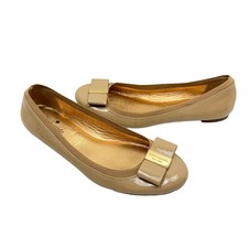 Kate Spade New York 9 Neutral Tan Patent Leather Tock Bow Simple Ballet Flats