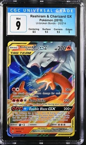 Pokémon Reshiram & Charizard GX 2019 Unbroken Bonds 20/214 Holo CGC 9