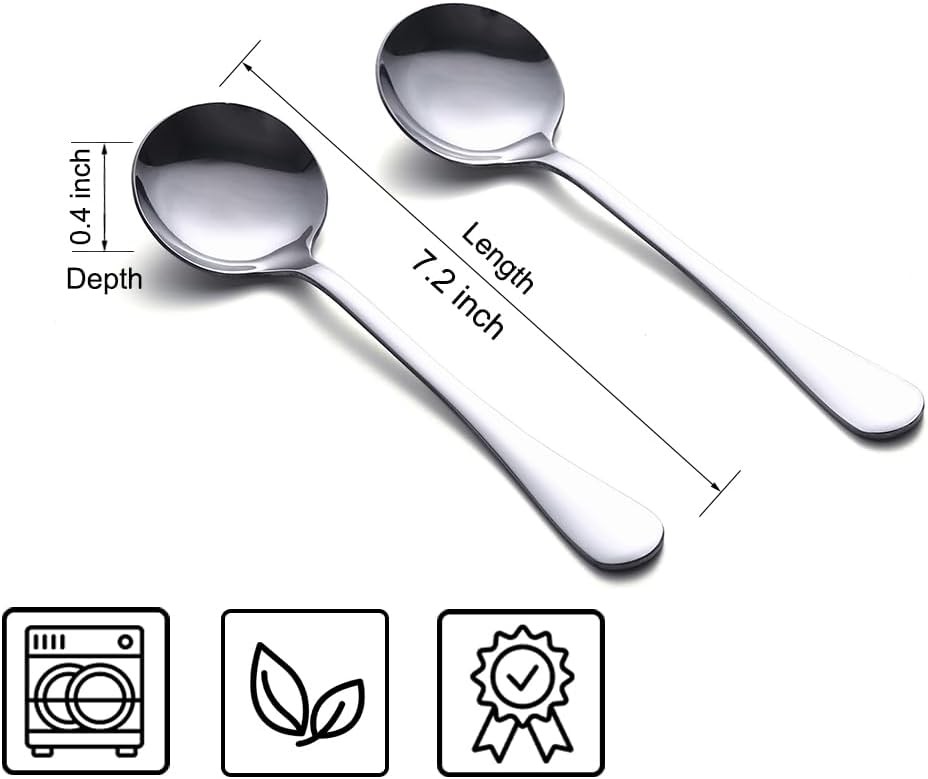 8-Piece Premium Stainless Steel Soup Spoons Set - Round, 8