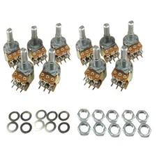 10pcs Dual 10K Ohm Audio Potentiometer Taper + Panel Nuts, Center Detent