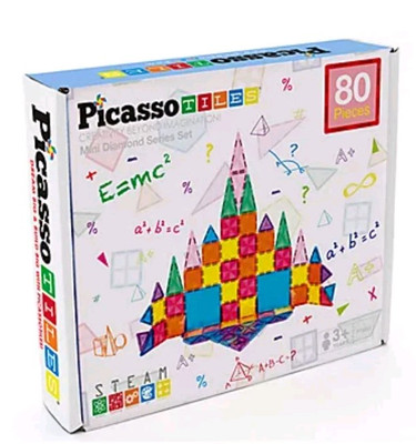 Picasso Tiles Mini Diamond Series 80 Piece Magnetic Building Tile Set - New