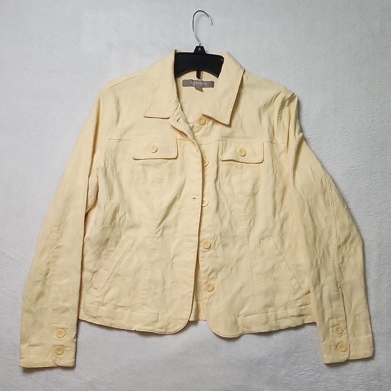 Croft & Barrow Stretch Women’s Floral Button Front Jacket Beige L Pockets