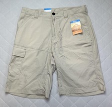 Columbia Cargo Shorts Mens 32 Beige Battle Ridge II 11in Inseam Omni-Shade UPF30