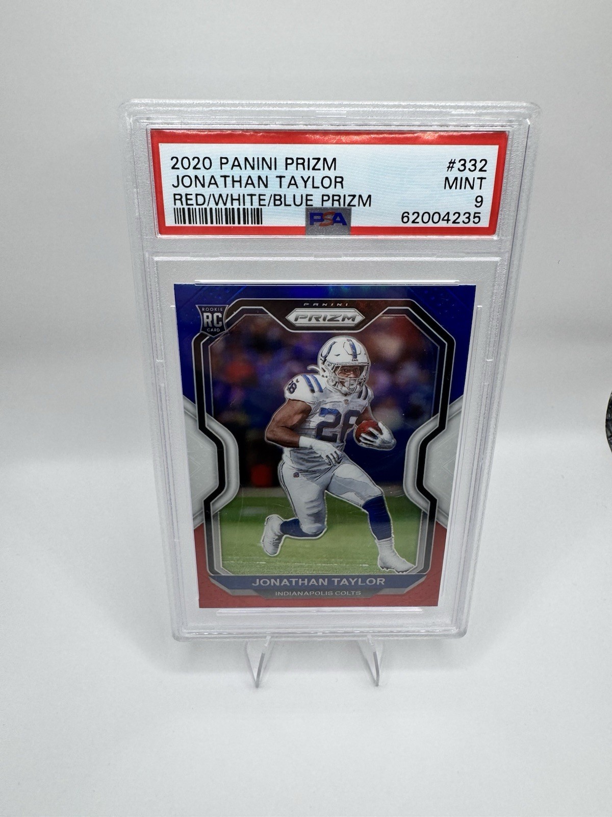 Panini 2020 Prizm Jonathan Taylor RC Red White & Blue Prizm #332 PSA 9 Colts