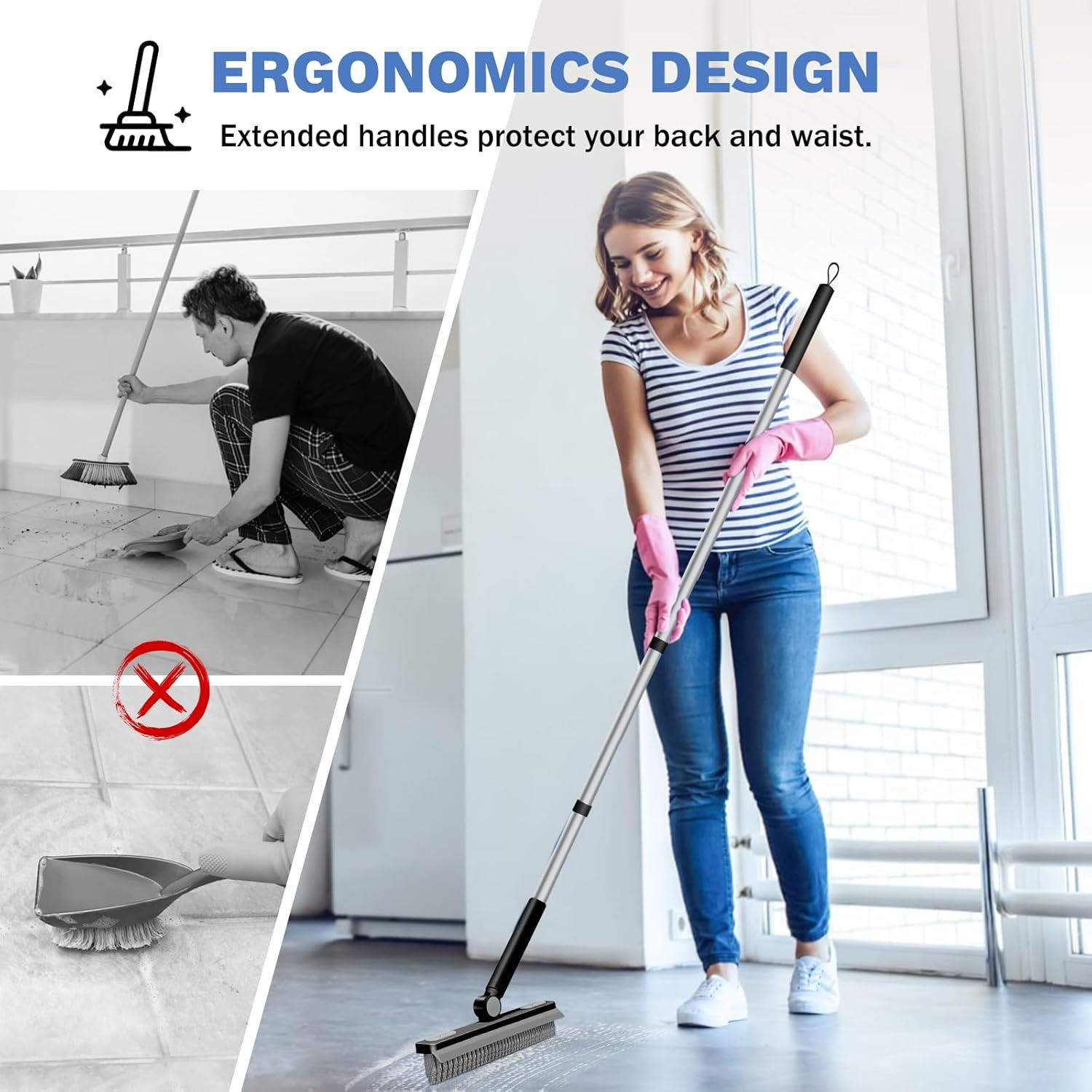 Grout Cleaner Brush w/ Long Handle V-Shaped Floor Scrub Brush Swivel Grout Brush